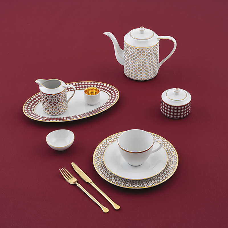 Porcel Ruby and Ballet OB porcelain tableware mix – premium burgundy and gold design